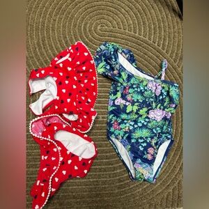 Janie and Jack Swim Set Bundle (2) Floral Ruffle and Ruffle Heart Print